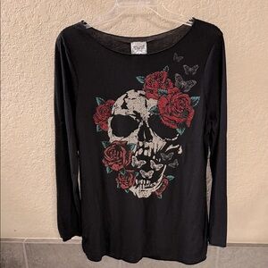Vocal Skull/Flowers Embellished Top